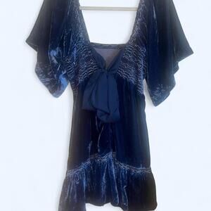 Free People Blue Velvet Tie-back Mini Dress – XS